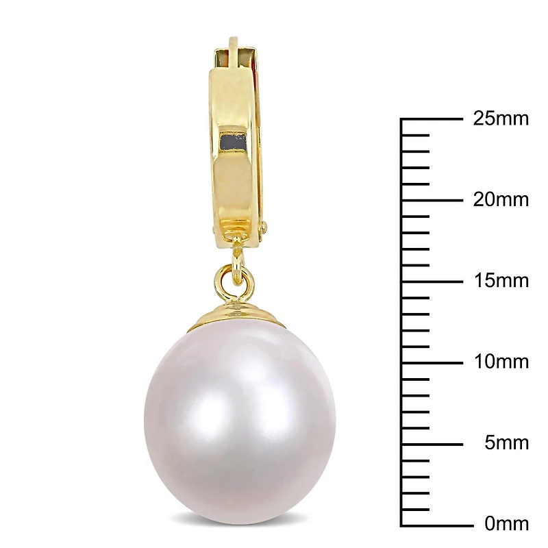 Miabella South Sea Cultured Pearl 14K Yellow Gold Huggie Drop Earrings