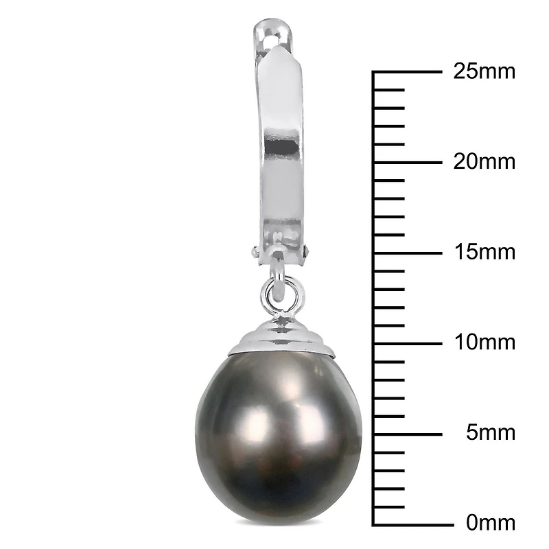 Miabella Tahitian Cultured Pearl 14K White Gold Huggie Drop Earrings