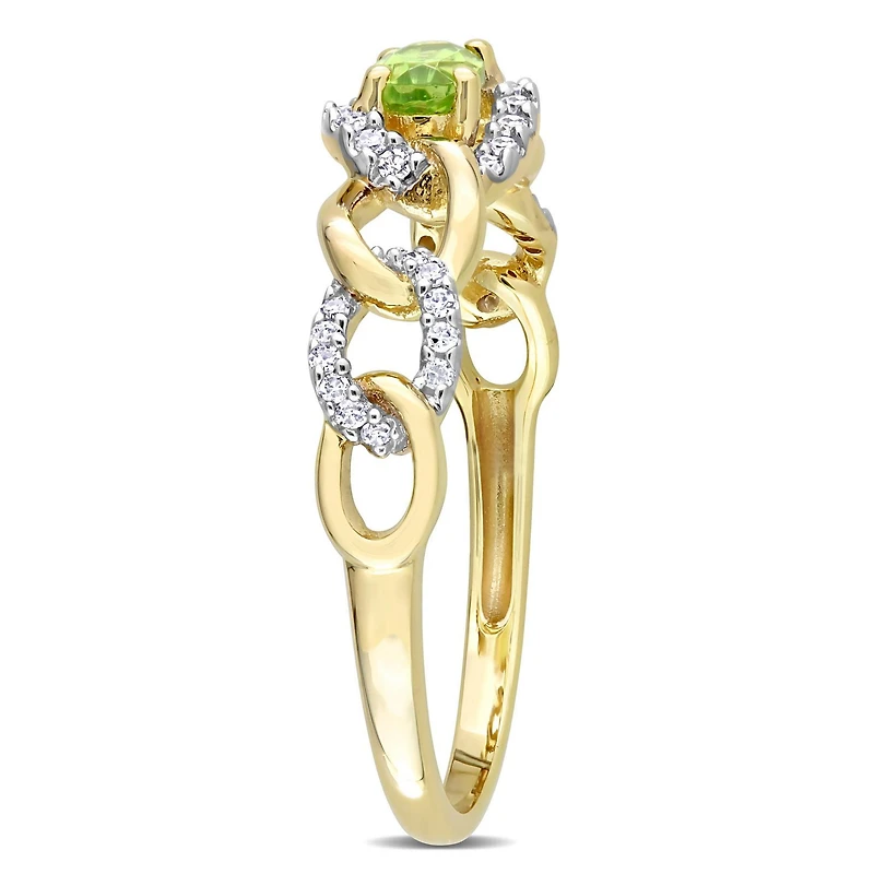Miabella 1/4 Carat T.G.W. Peridot and 1/8 Carat T.W. Diamond 10K Yellow Gold Oval Link Ring