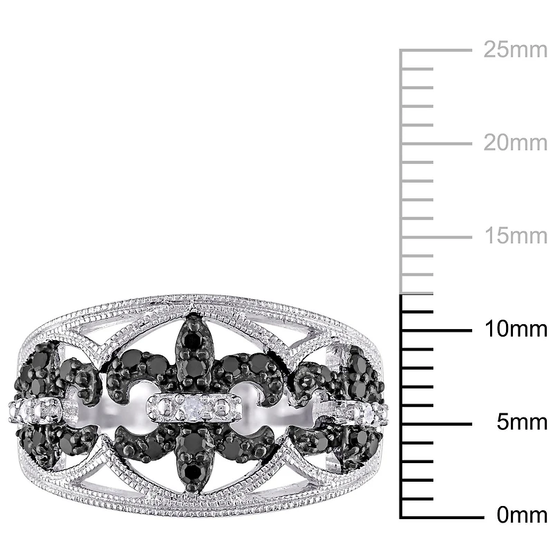 Asteria 1/4 Carat T.W. Black and White Diamond Sterling Silver Fleur-de-Lys Ring