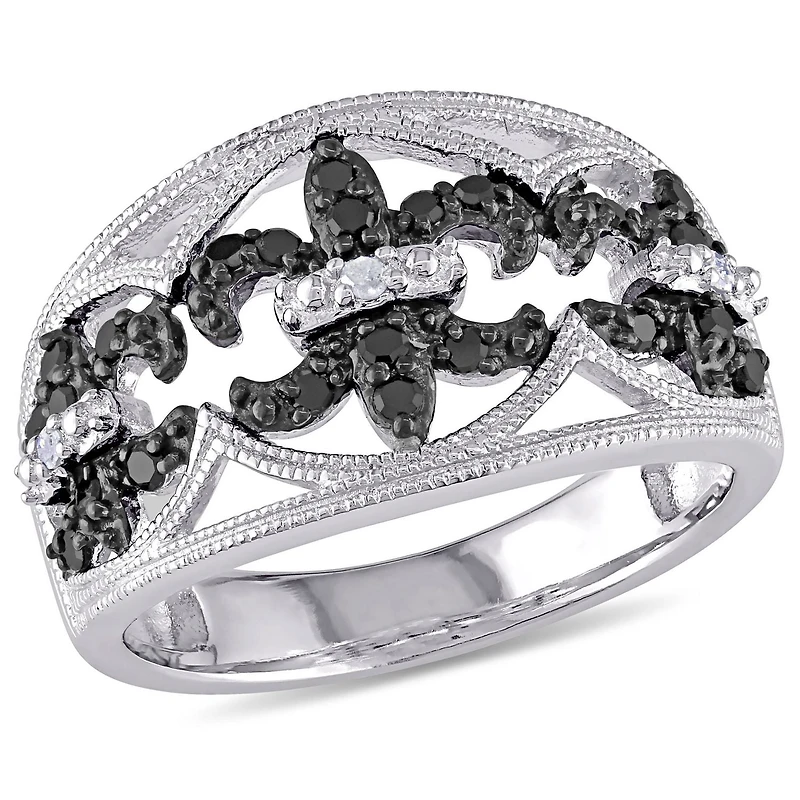 Asteria 1/4 Carat T.W. Black and White Diamond Sterling Silver Fleur-de-Lys Ring