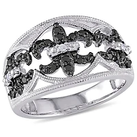 Asteria 1/4 Carat T.W. Black and White Diamond Sterling Silver Fleur-de-Lys Ring