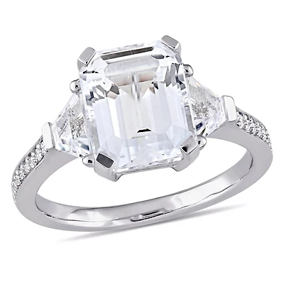 Miabella 5-1/5 Carat T.G.W. White Topaz and Diamond-Accent Sterling Silver Three-Stone Estate Ring