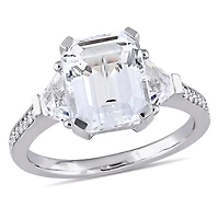 Miabella 5-1/5 Carat T.G.W. White Topaz and Diamond-Accent Sterling Silver Three-Stone Estate Ring