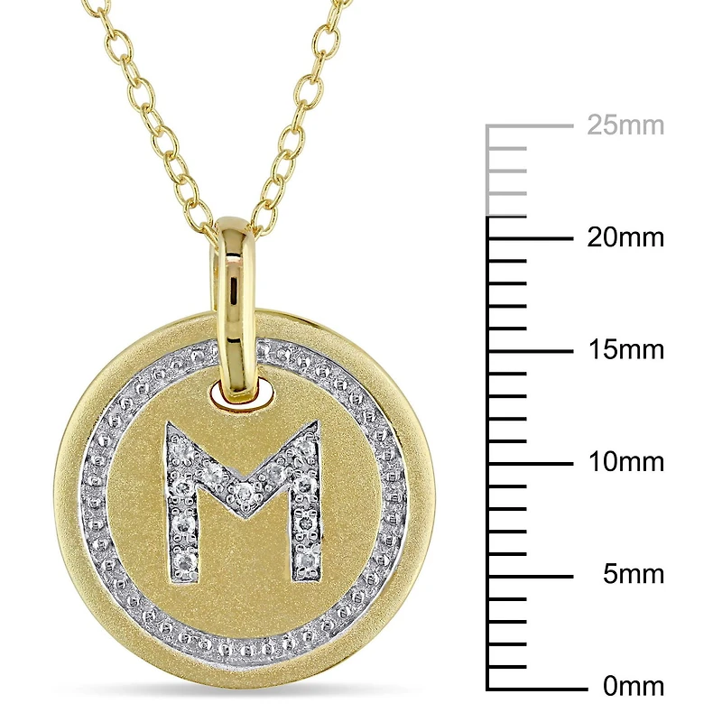 Pendentif avec initiale Miabella avec accents de diamants en argent sterling plaqué de rhodium jaune, 18 po