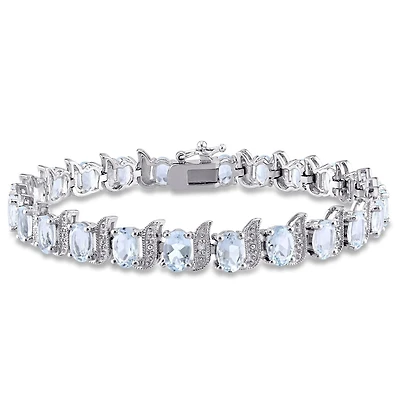 Bracelet à maillons Tangelo avec aigues-marines 9-5/8 CT PBT et accents de diamants en argent sterling, 7 po