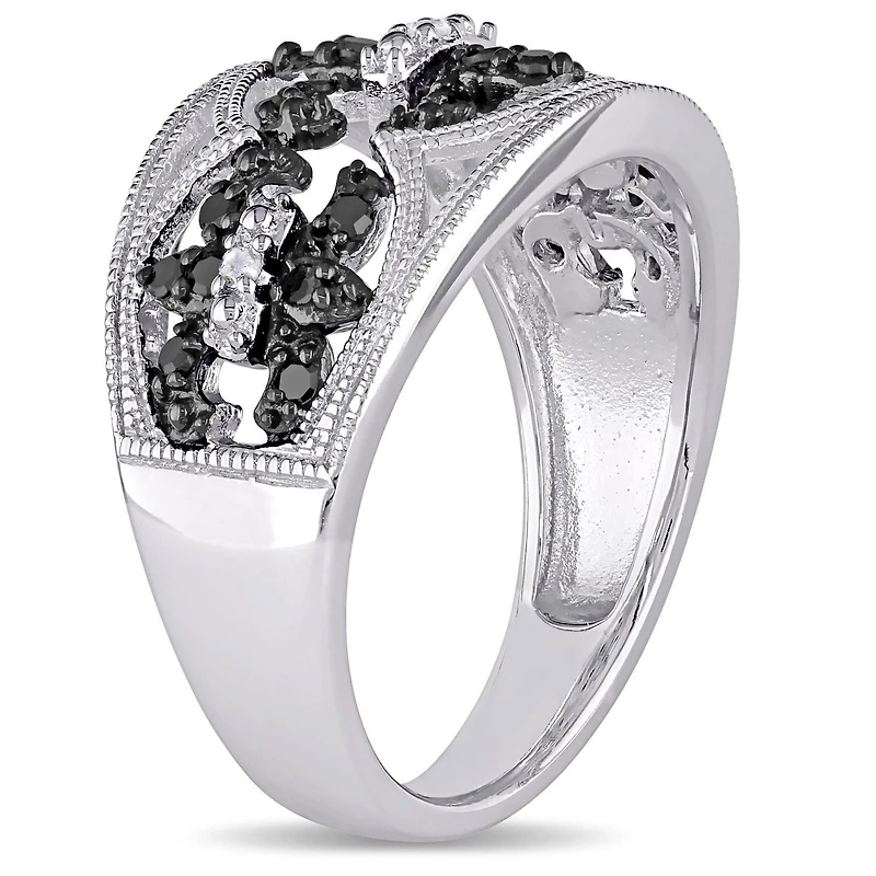 Asteria 1/4 Carat T.W. Black and White Diamond Sterling Silver Fleur-de-Lys Ring
