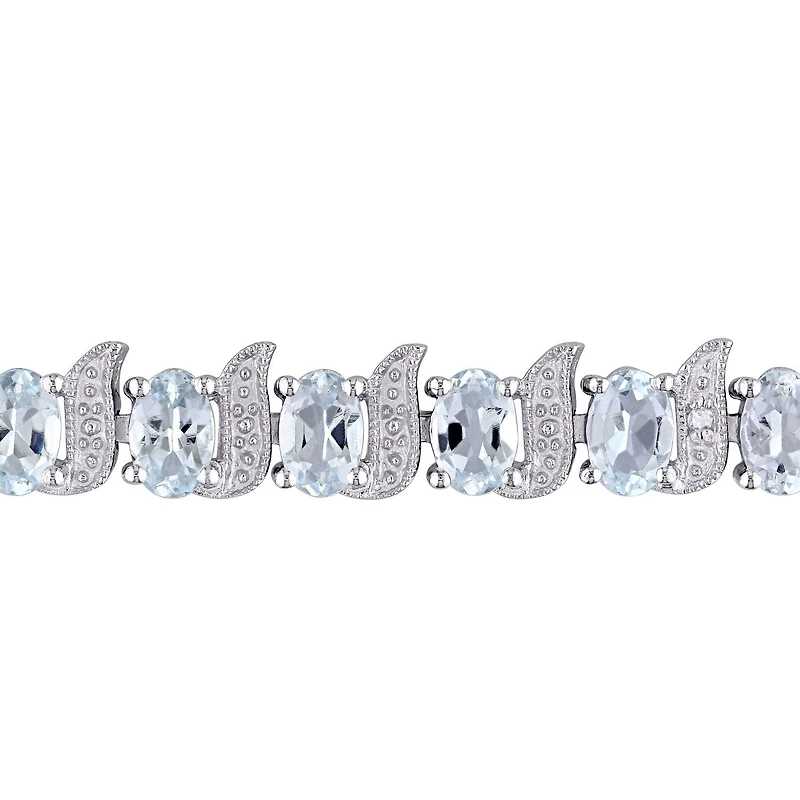 Bracelet à maillons Tangelo avec aigues-marines 9-5/8 CT PBT et accents de diamants en argent sterling, 7 po