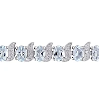 Bracelet à maillons Tangelo avec aigues-marines 9-5/8 CT PBT et accents de diamants en argent sterling, 7 po