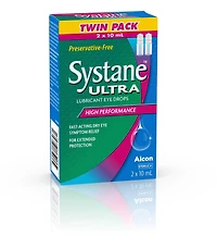 Gouttes oculaires lubrifiantes SYSTANE Ultra, gouttes oculaires haute performance pour la sécheresse oculaire sans agent de conservation 2 x 10 ml