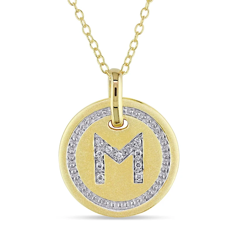 Pendentif avec initiale Miabella avec accents de diamants en argent sterling plaqué de rhodium jaune, 18 po