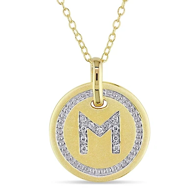 Pendentif avec initiale Miabella avec accents de diamants en argent sterling plaqué de rhodium jaune, 18 po