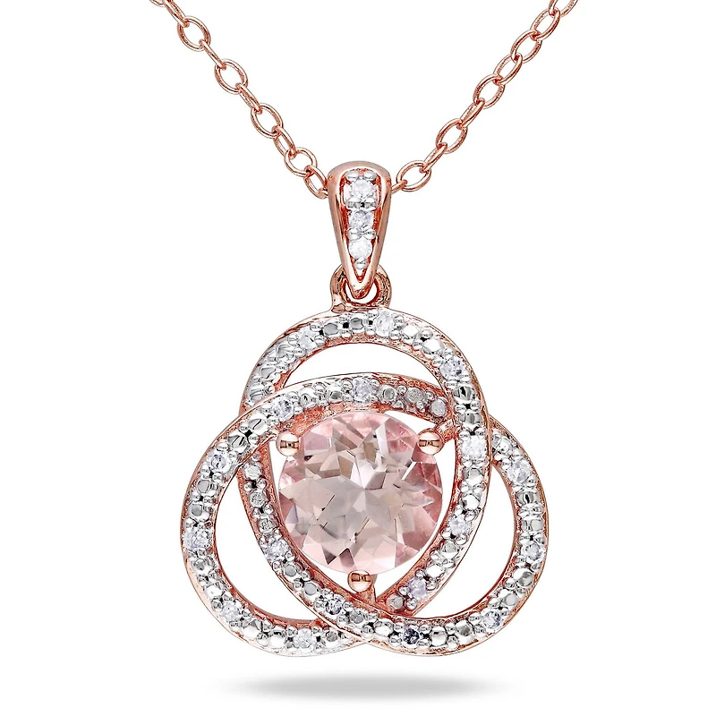 Pendentif Tangelo avec morganite 1-1/6 CT PBT et accents de diamants en argent sterling plaqué de rhodium rosé, 18 po