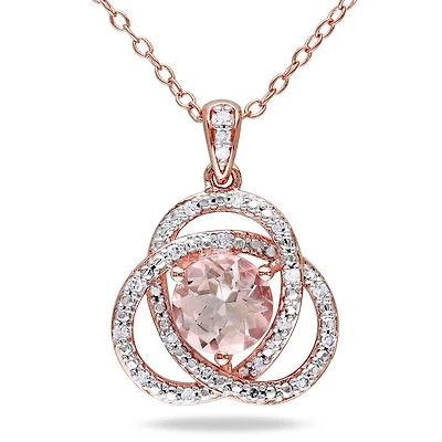 Pendentif Tangelo avec morganite 1-1/6 CT PBT et accents de diamants en argent sterling plaqué de rhodium rosé, 18 po