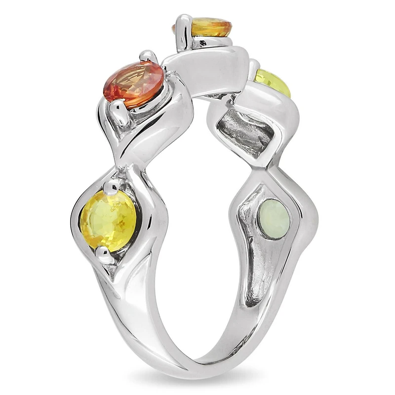 Bague à 5 pierres Tangelo avec saphirs multicolores 1-7/8 CT PBT en argent sterling