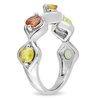 Bague à 5 pierres Tangelo avec saphirs multicolores 1-7/8 CT PBT en argent sterling