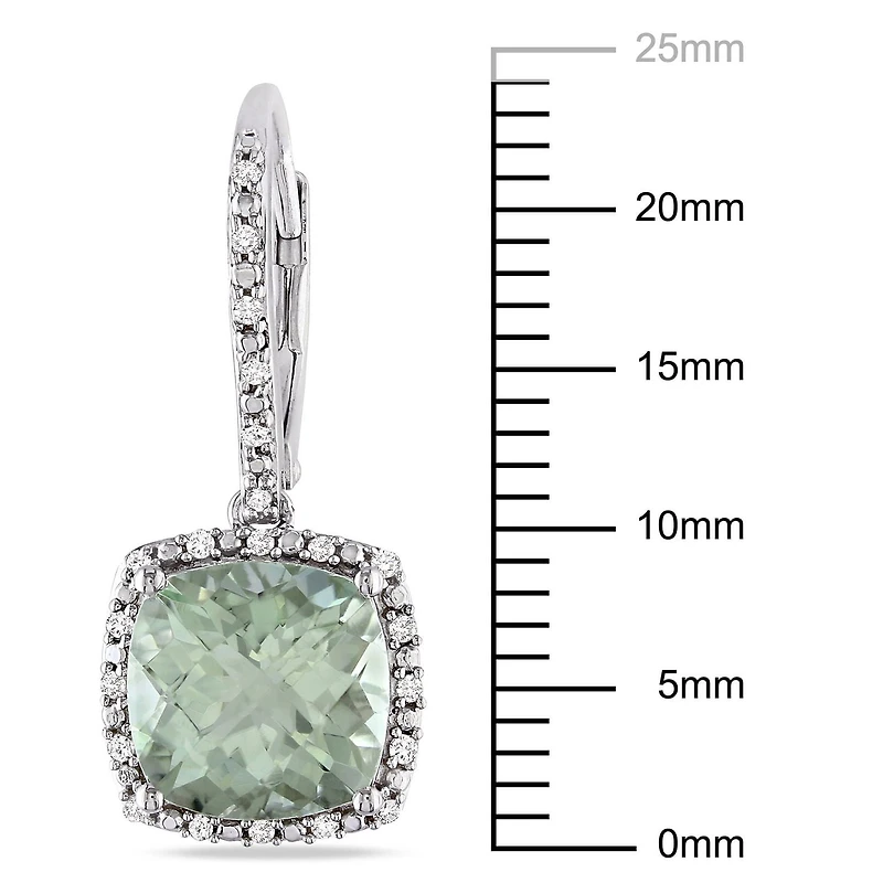 Tangelo 5-3/4 Carat T.G.W. Green Amethyst and 1/5 Carat T.W. Diamond Sterling Silver Halo Earrings