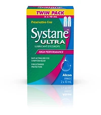 Gouttes oculaires lubrifiantes SYSTANE Ultra, gouttes oculaires haute performance pour la sécheresse oculaire sans agent de conservation 2 x 10 ml