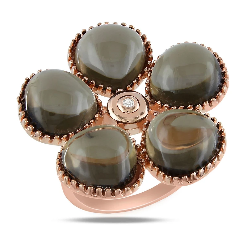 Tangelo 15 Carat T.G.W. Smokey Quartz and Diamond-Accent Rose Rhodium-Plated Sterling Silver Flower Ring