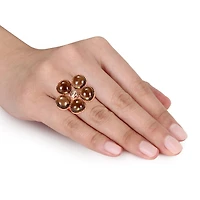 Tangelo 15 Carat T.G.W. Smokey Quartz and Diamond-Accent Rose Rhodium-Plated Sterling Silver Flower Ring