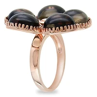 Tangelo 15 Carat T.G.W. Smokey Quartz and Diamond-Accent Rose Rhodium-Plated Sterling Silver Flower Ring