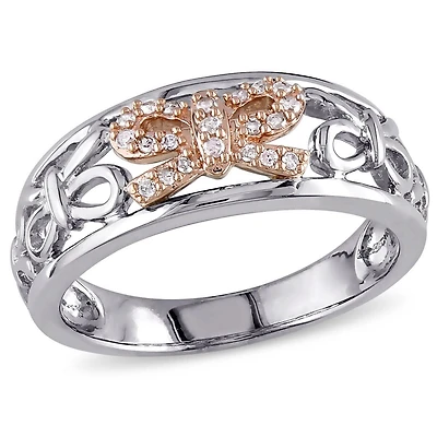 Bague ruban Miabella avec diamants 1/10 CT poids total en argent sterling double ton