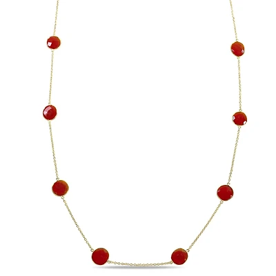 Tangelo 42 Carat T.G.W. Carnelian Yellow Rhodium-Plated Sterling Silver Yard Station Necklace, 36"