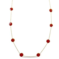 Tangelo 42 Carat T.G.W. Carnelian Yellow Rhodium-Plated Sterling Silver Yard Station Necklace, 36"