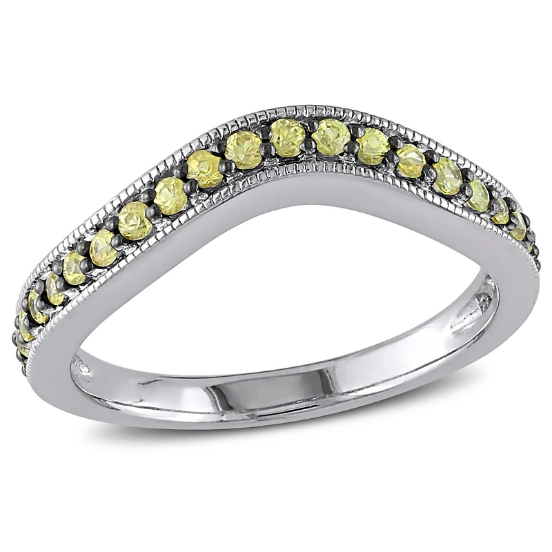 Bague éternité de forme chevron Tangelo avec saphirs jaunes 1/2 CT PBT en argent sterling