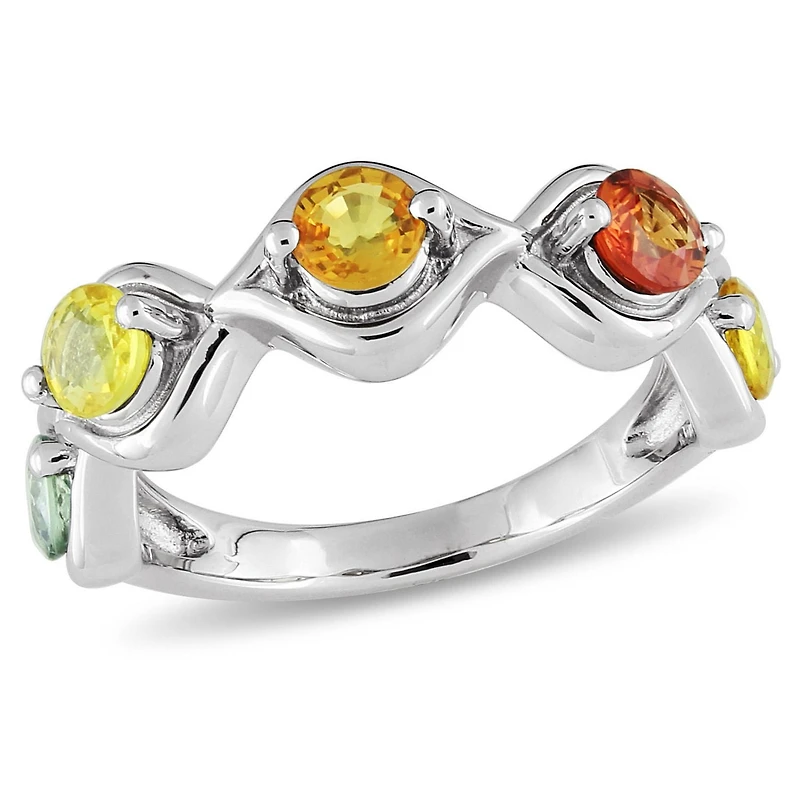 Bague à 5 pierres Tangelo avec saphirs multicolores 1-7/8 CT PBT en argent sterling