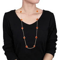 Tangelo 42 Carat T.G.W. Carnelian Yellow Rhodium-Plated Sterling Silver Yard Station Necklace, 36"