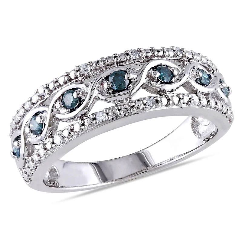 Asteria 1/4 Carat T.W. Blue and White Diamond Sterling Silver Infinity Anniversary Ring