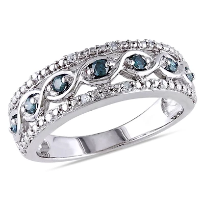 Asteria 1/4 Carat T.W. Blue and White Diamond Sterling Silver Infinity Anniversary Ring