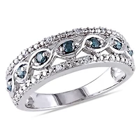 Asteria 1/4 Carat T.W. Blue and White Diamond Sterling Silver Infinity Anniversary Ring
