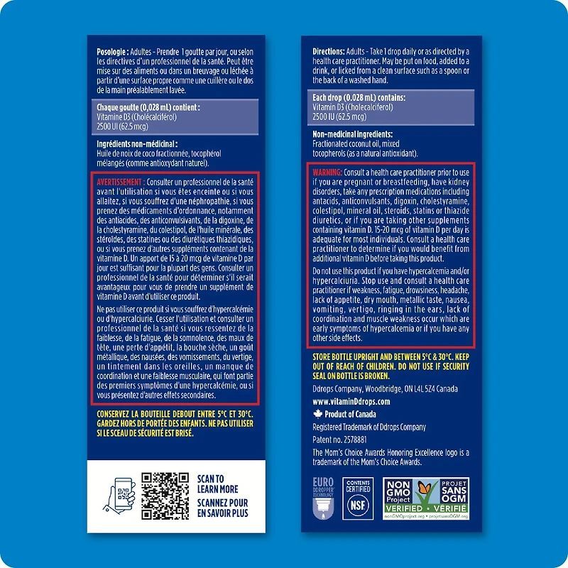 Ddrops® Extra Strength Liquid Vitamin D3 Vitamin Supplement, 2500 IU
