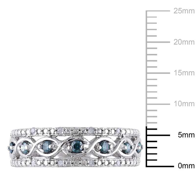 Bague d'anniversaire avec symboles d'infini Asteria avec diamants bleus et blancs 1/4 CT poids total en argent sterling