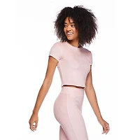 No Boundaries Women's Short Sleeve Velour Top