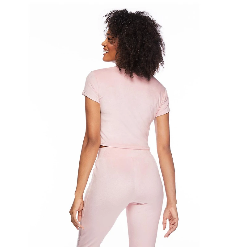 No Boundaries Women's Short Sleeve Velour Top