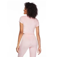 No Boundaries Women's Short Sleeve Velour Top