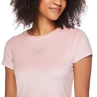 No Boundaries Women's Short Sleeve Velour Top