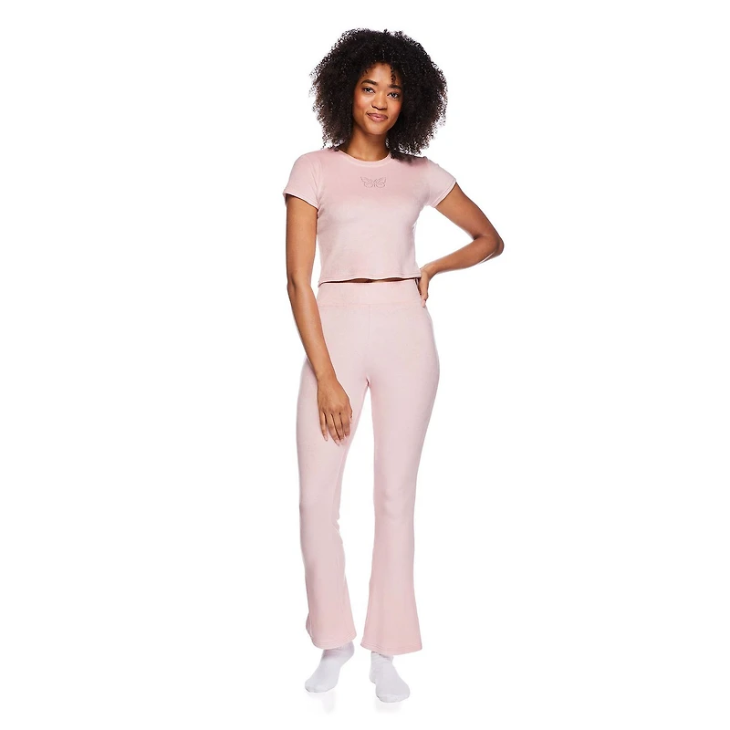 No Boundaries Women's Short Sleeve Velour Top