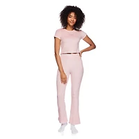 No Boundaries Women's Short Sleeve Velour Top