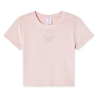 No Boundaries Women's Short Sleeve Velour Top