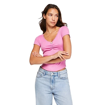 No Boundaries Women's Baby V-Neckline Tee