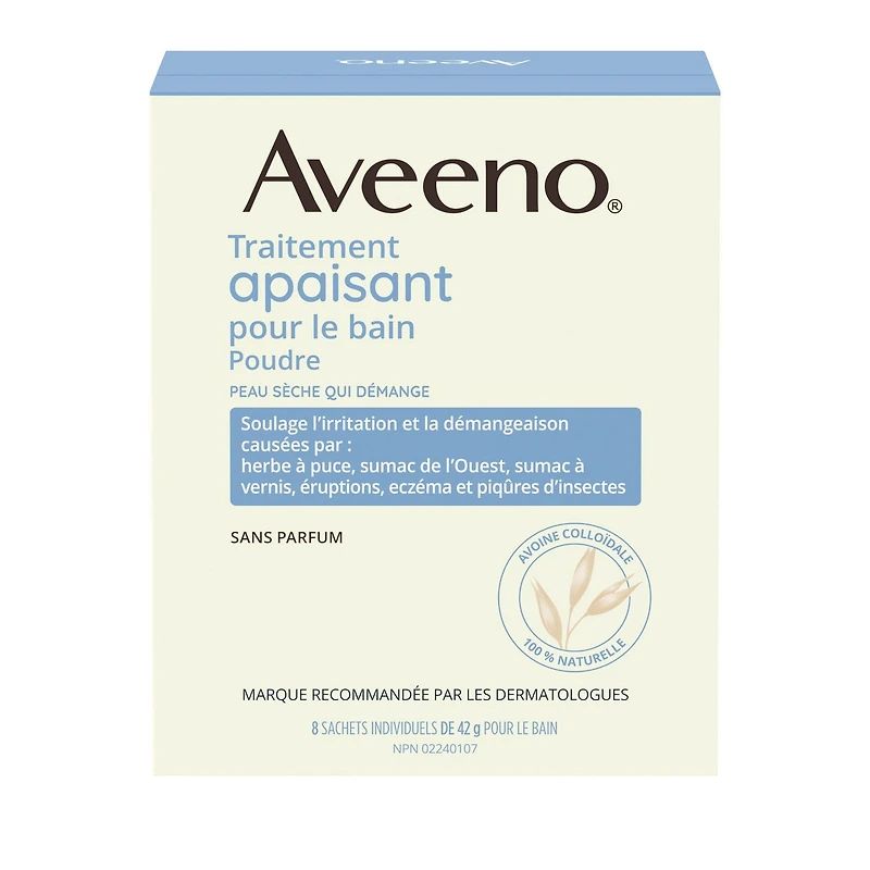 Traitement apaisant pour le bain Aveeno, eczéme, soulagement de la sécheresse cutanée, bain à l'avoine colloïdale, nettoyant, sans parfum 8 x 42 g