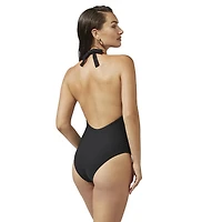 Captiva Women's Halter Surplice Ribbed One-Piece Swimsuit
