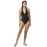 Captiva Women's Halter Surplice Ribbed One-Piece Swimsuit