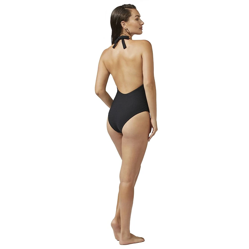 Captiva Women's Halter Surplice Ribbed One-Piece Swimsuit
