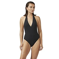 Captiva Women's Halter Surplice Ribbed One-Piece Swimsuit