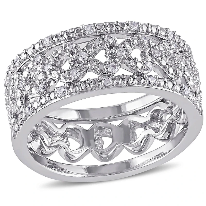 Miabella 1/8 Carat T.W. Diamond Sterling Silver Heart Link Bridal Ring Set